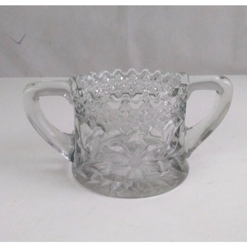 Vintage Jenkins Dahlia Clear Heavy Glass  2.75" double Handled Sugar Bowl